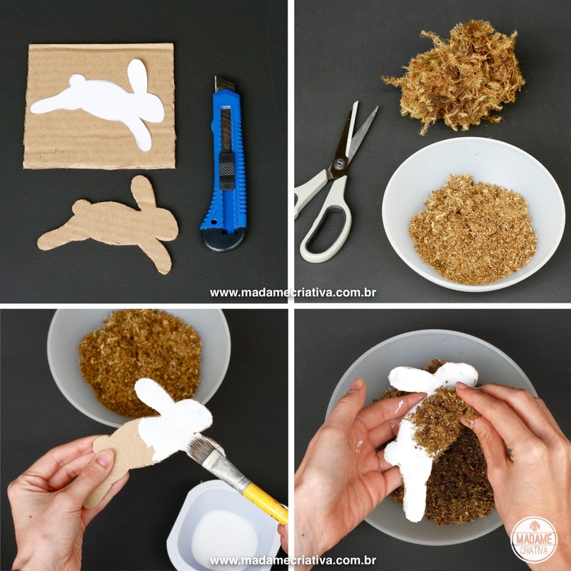 Como fazer coelhinhos de musgo-  Passo a passo com fotos - How make a bunny with moss - DIY tutorial  - Madame Criativa - www.madamecriativa.com.br