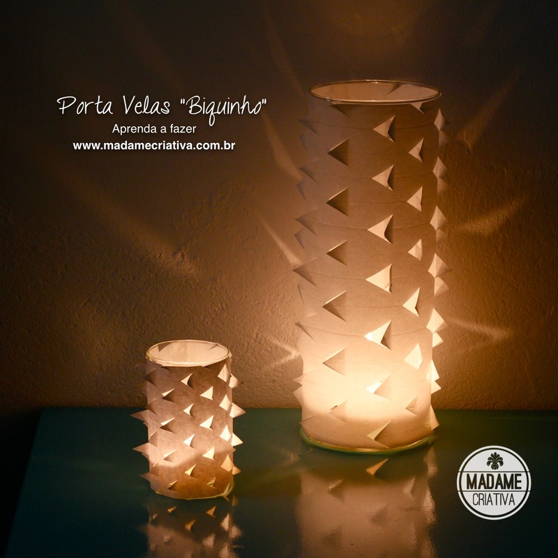 Como fazer porta velas biquinho-  Passo a passo com fotos - How to make a paper and glass candle lamp - DIY tutorial  - Madame Criativa - www.madamecriativa.com.br