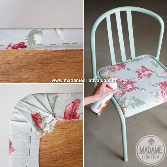 Easy DIY project! Just follow the pictures on the website and you'll learn how to change the fabric of an old chair! I love furniture makeover! - Passo a passo ensinando a trocar o estofado de uma cadeira! Muito fácil! #chair #furniture #fabric