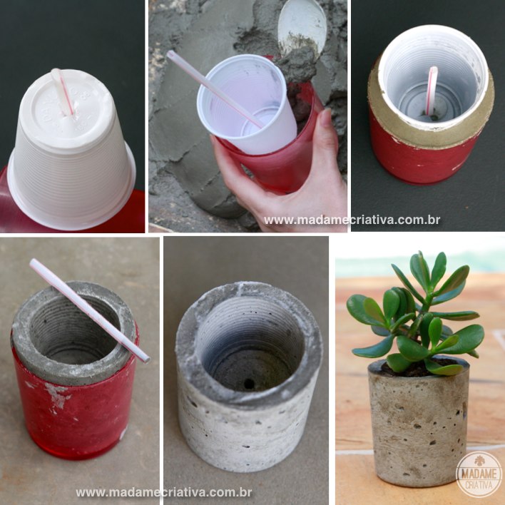 Como fazer vasos de cimento - Passo a passo com fotos - How to make cement vases - DIY tutorial  - Madame Criativa - www.madamecriativa.com.br